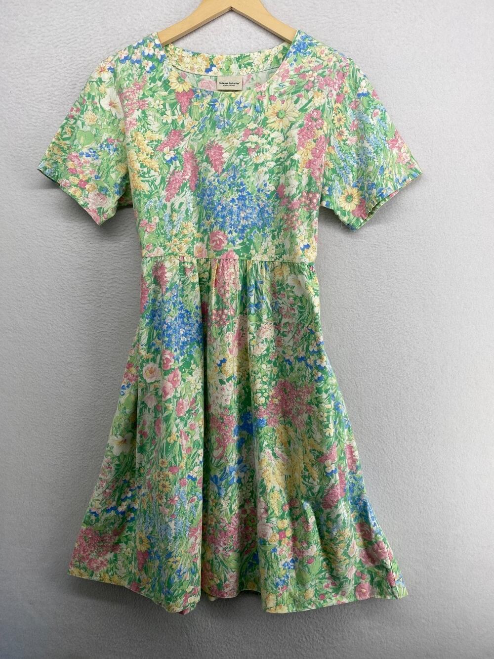 VERMONT COUNTRY STORE Dress M Spring Floral Fit & Flare Midi Cotton Green VTG
